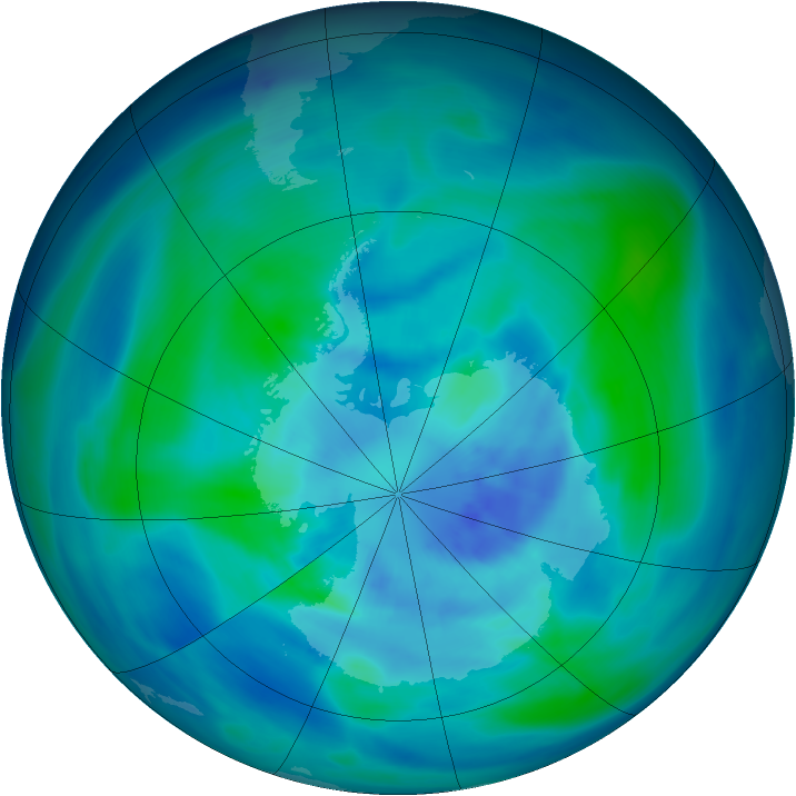 Antarctic ozone map for 19 March 2005